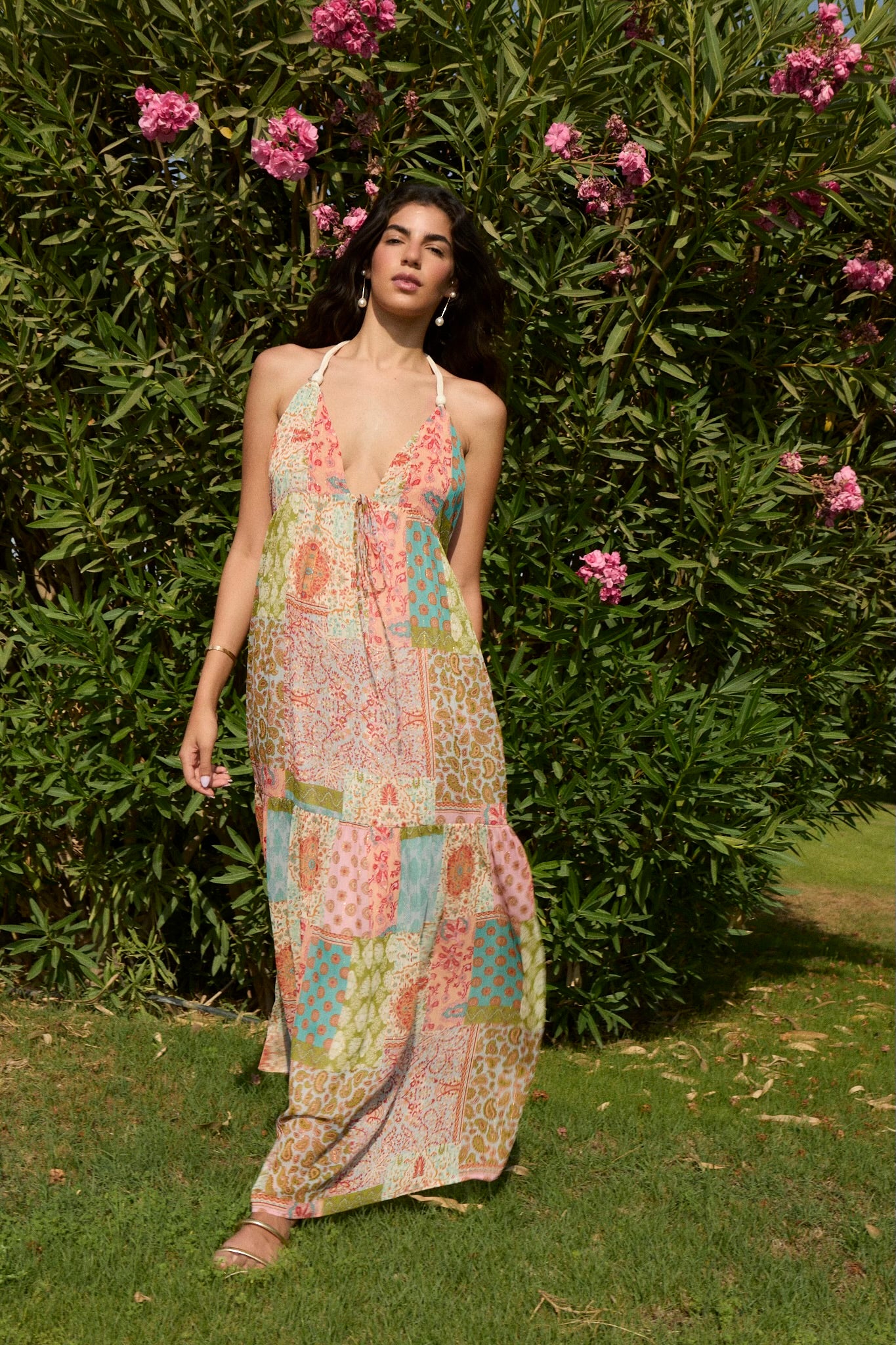 Braided Back Chiffon Summer Dress in Pink