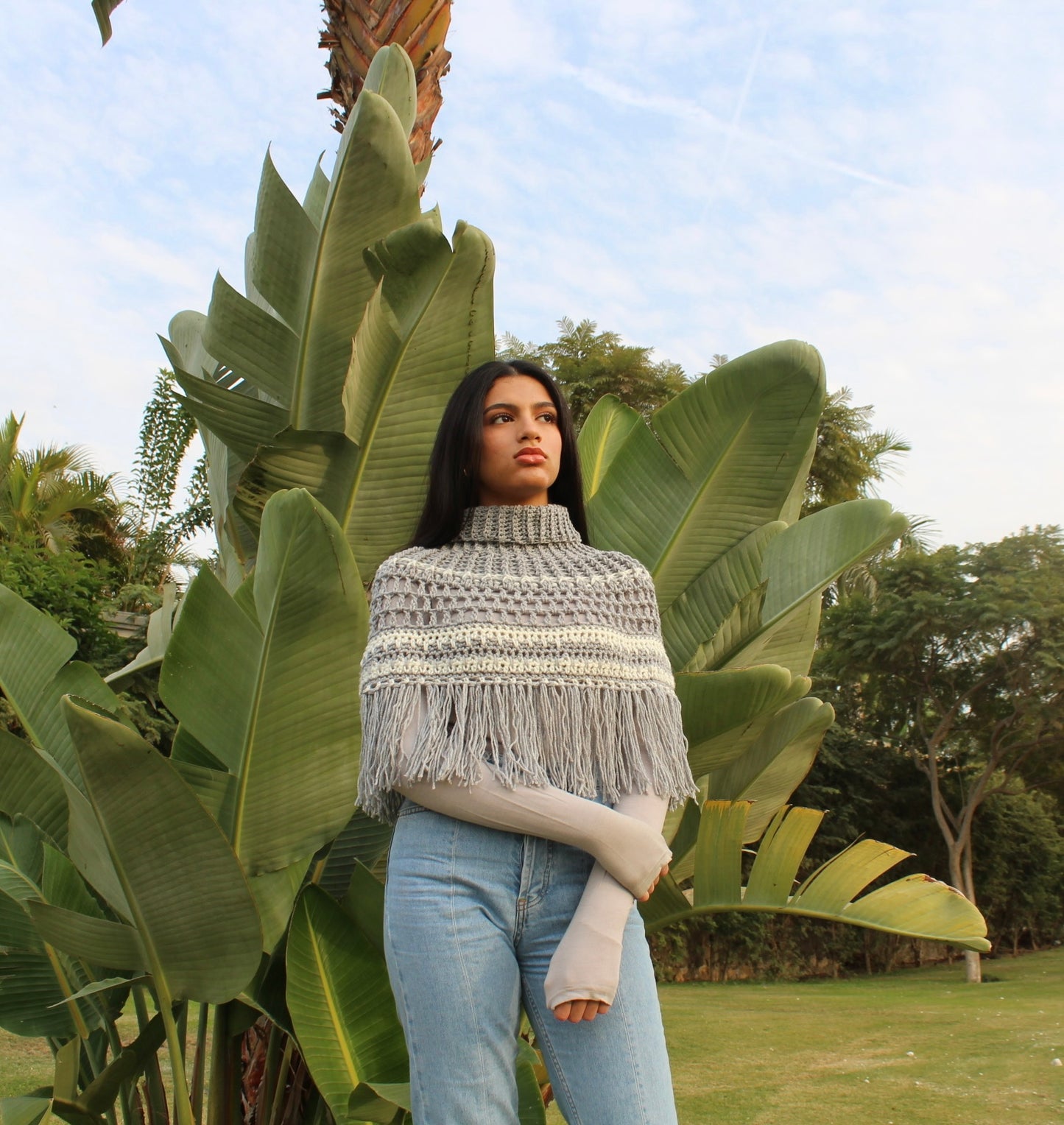 Nadia Turtleneck Fringe Cape Top