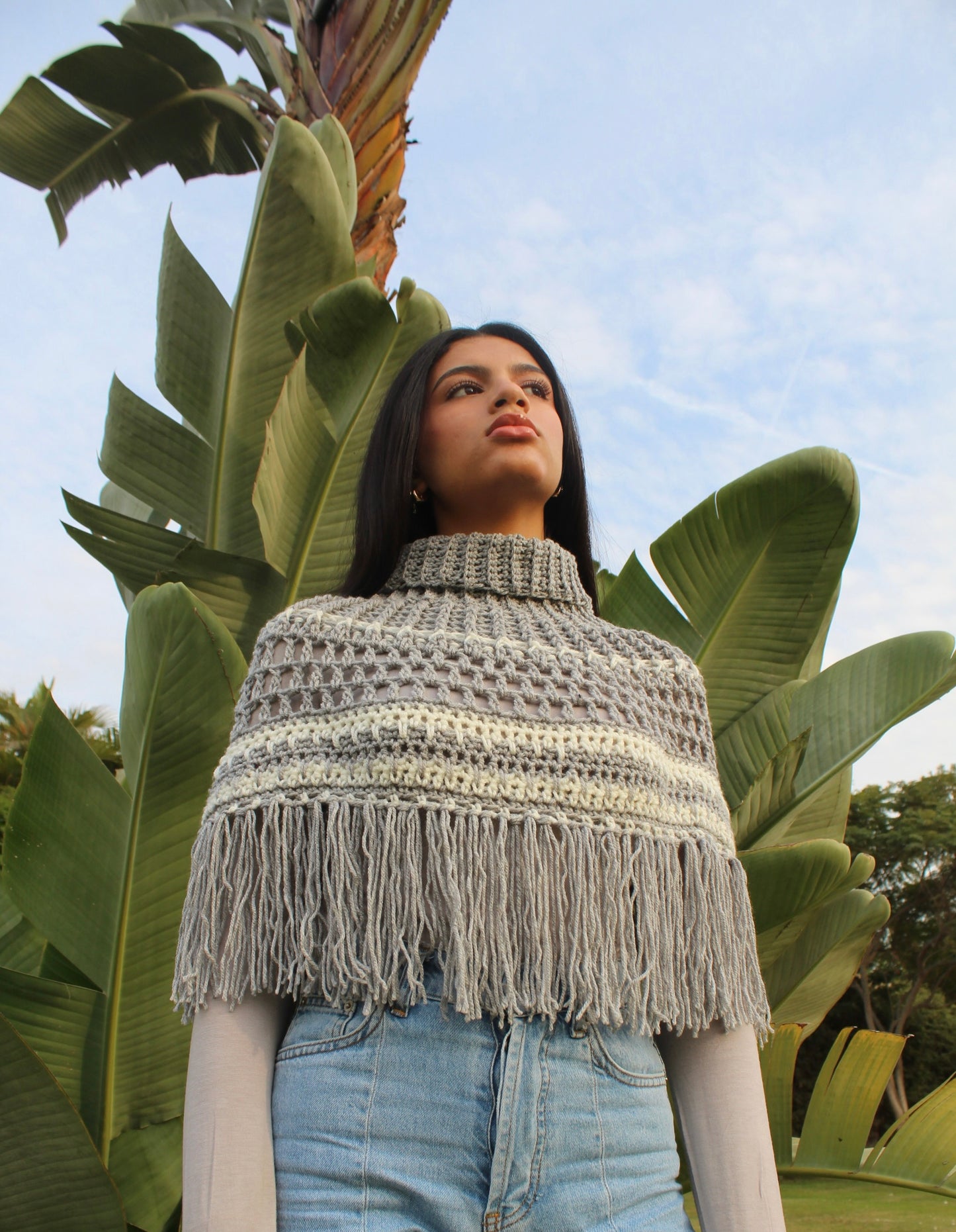 Nadia Turtleneck Fringe Cape Top