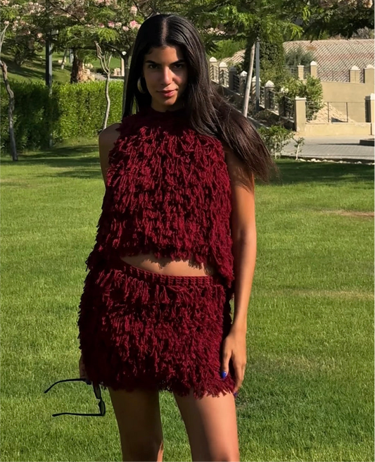 Fringe Skirt in Burgundy