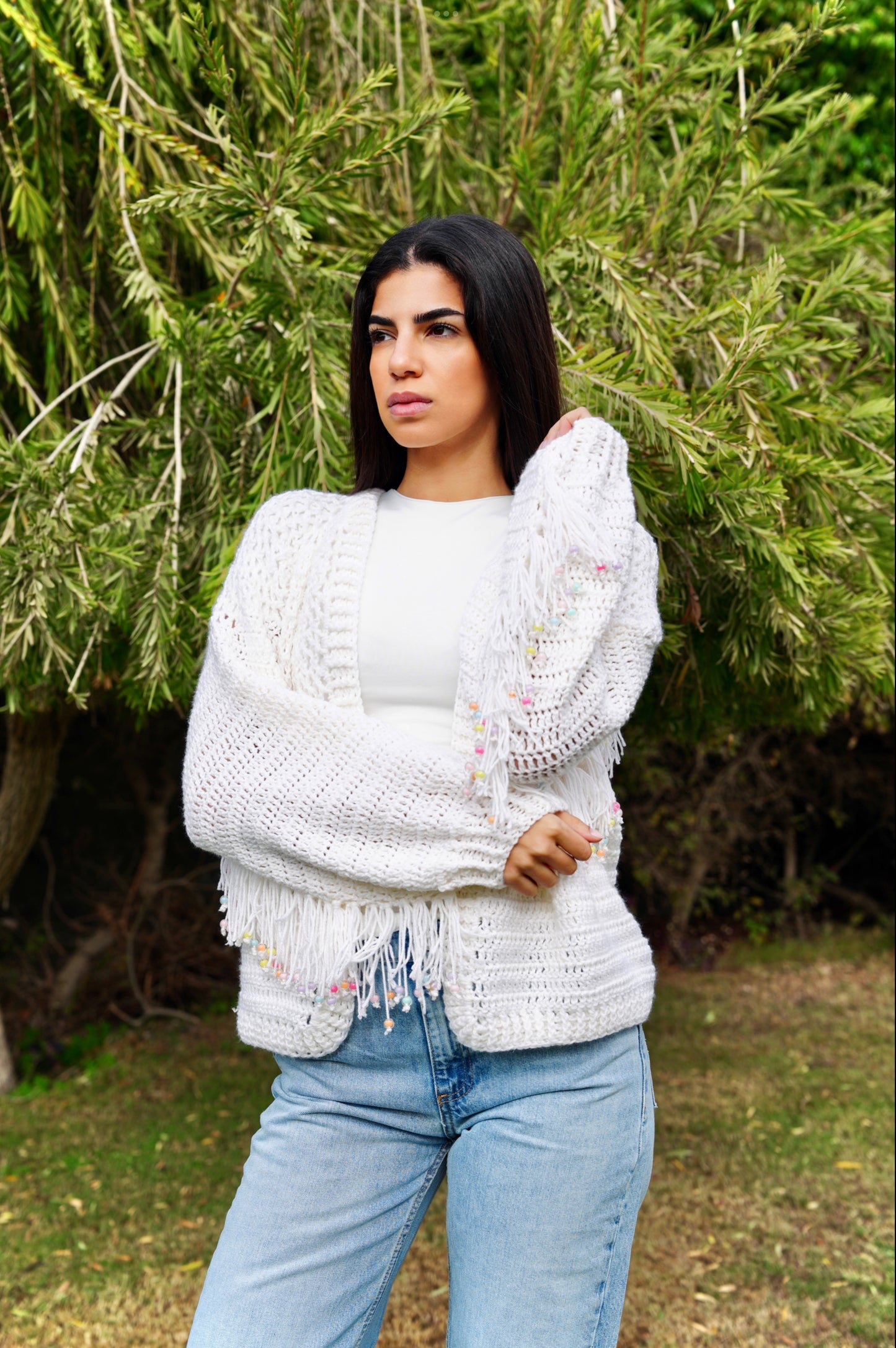 Mama Fringe Beaded Cardigan